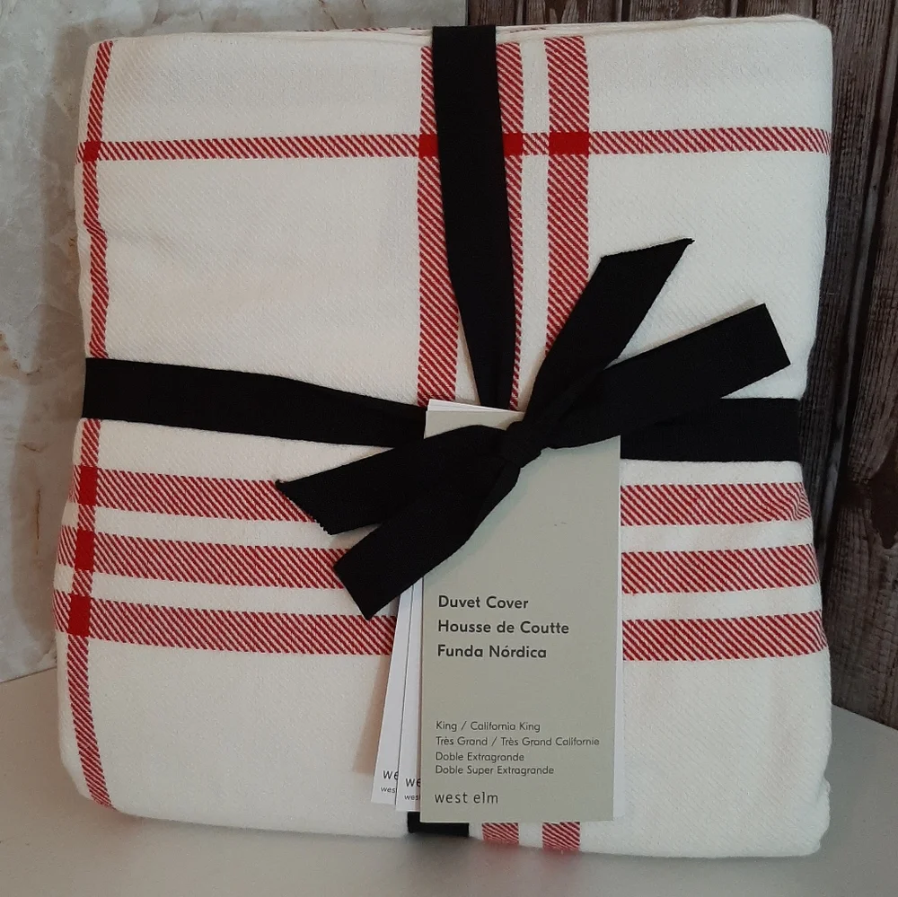 West Elm Farmhouse Plaid King Duvet Cover & Euro Shams